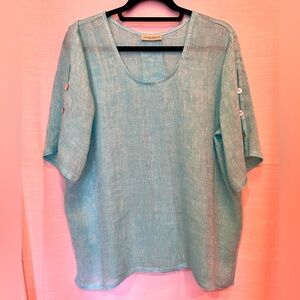 100% Linen Beautiful Aqua Tunic Blouse Made in Italy